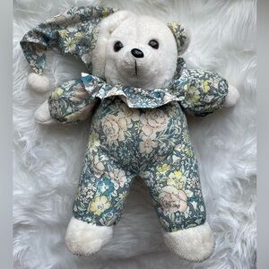 Jimmy Vintage Teddy Bear Stuffed Animal White Floral Outfit & Hat Approx. 16”